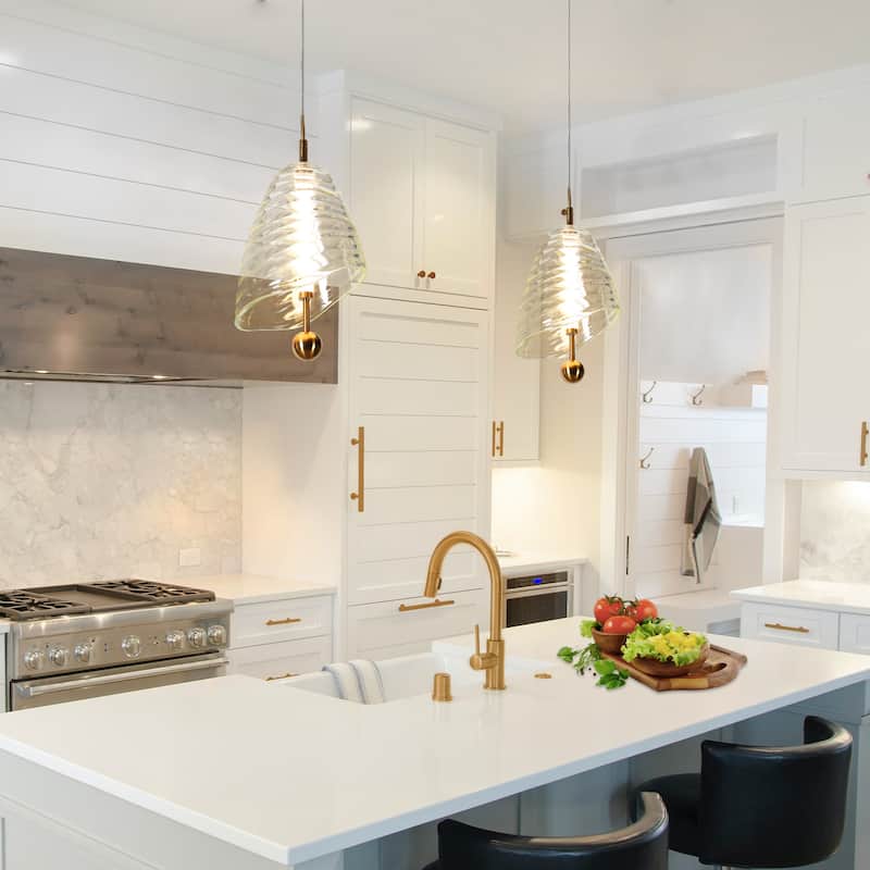 Modern Gold 1-Light LED Pendant with Clear Shell Resin Shades