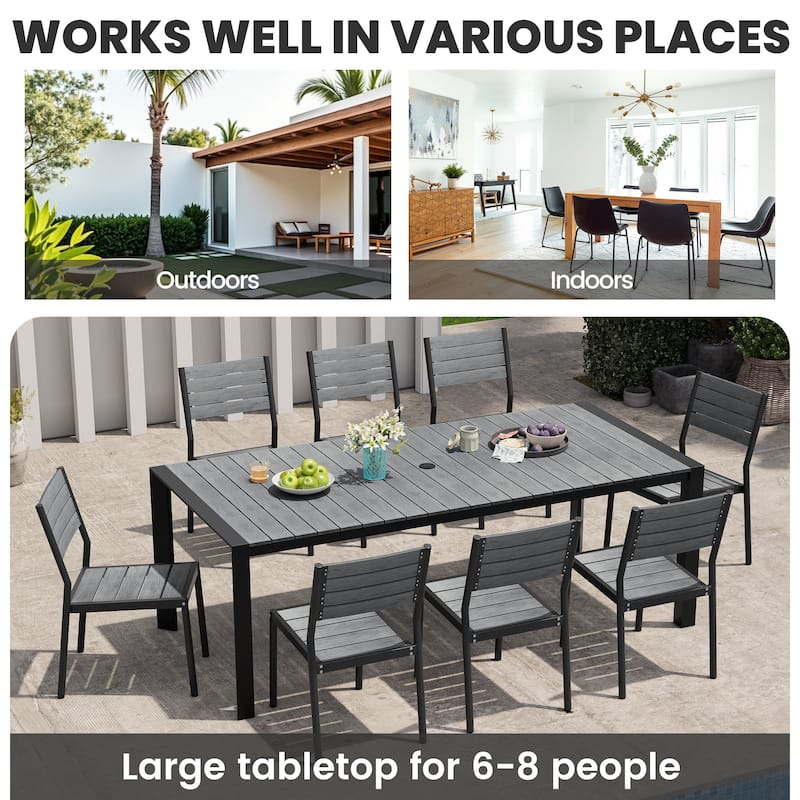 7-Piece Outdoor Patio Dining Set Aluminum Table with Umbrella Hole with Rattan Chairs