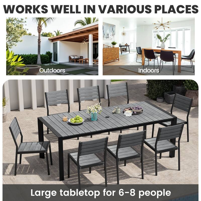 Outdoor Patio Dining Set Aluminum Table with Umbrella Hole with Rattan Chairs