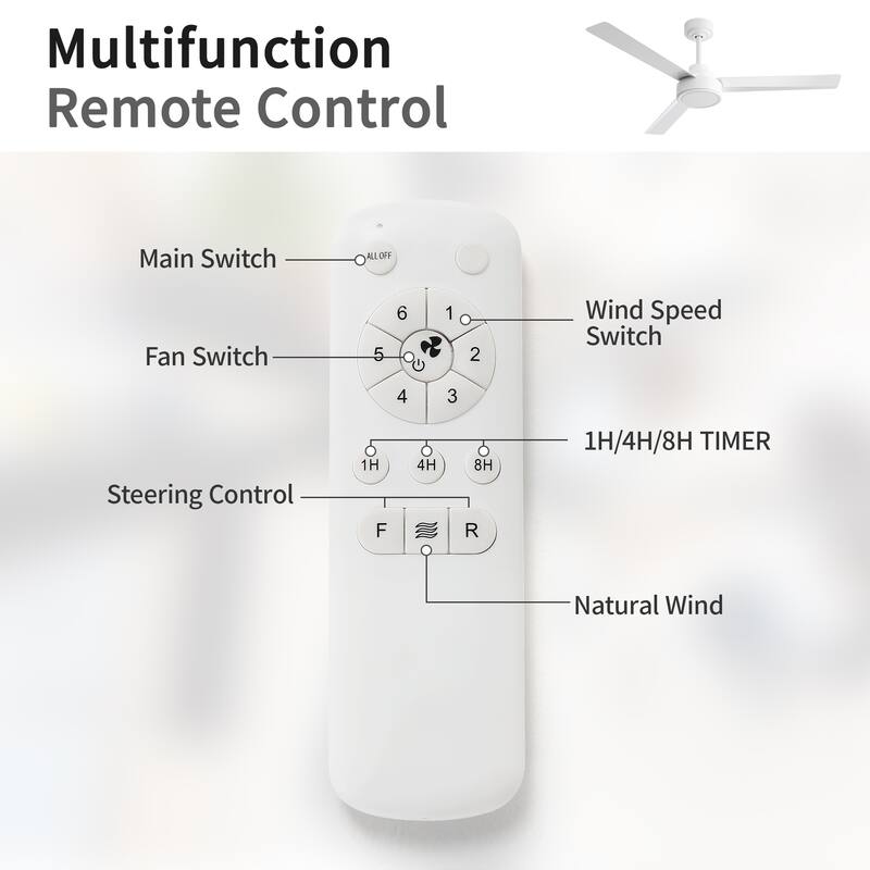 52" Ceiling Fan Without Light, 3 ABS Blades Farmhouse Ceiling Fan with Remote Control 6-speed Reversible DC Motor