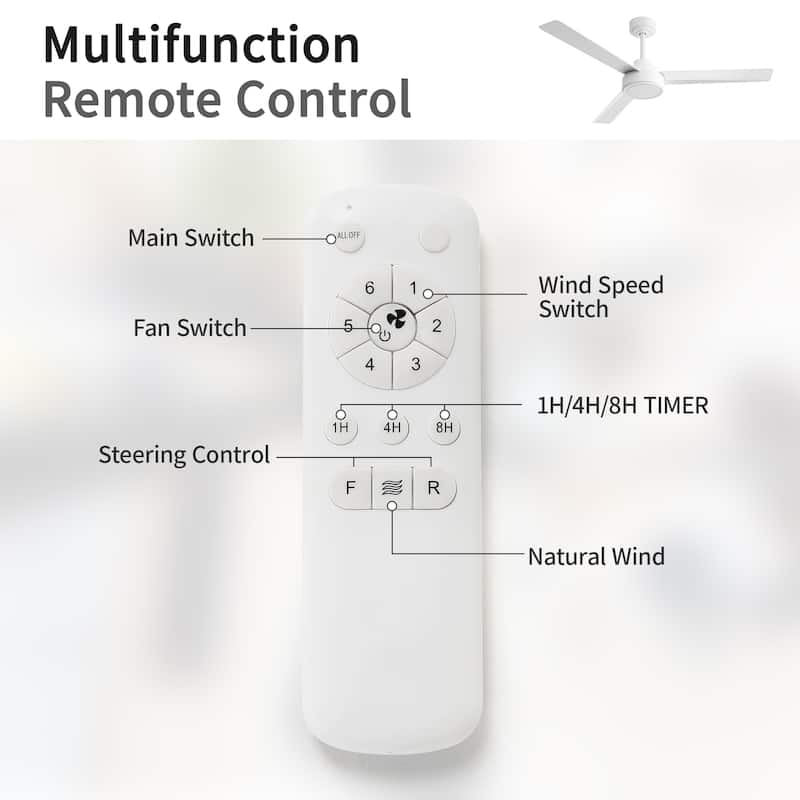 52" Ceiling Fan Without Light with Remote Control ,3 ABS Blades Farmhouse Ceiling Fan 6-speed Reversible DC Motor