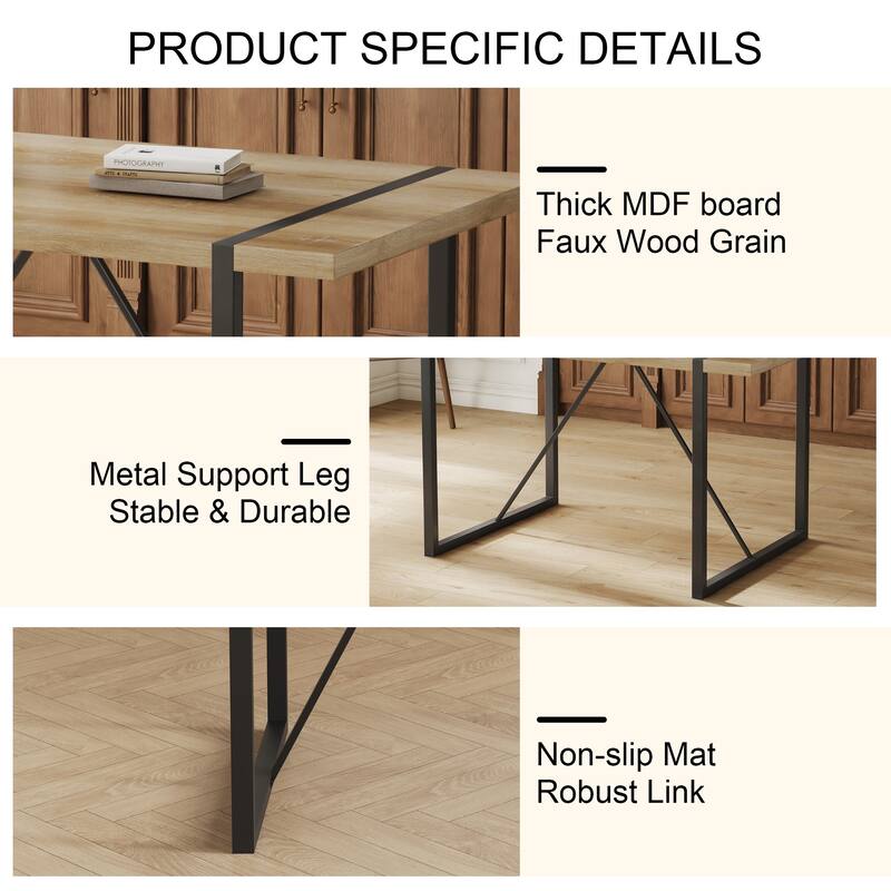 5-Piece Modern Medieval Dining Table Set with 4 Upholstered Chairs, Rustic Industrial Wood Dining Table for Dining Room