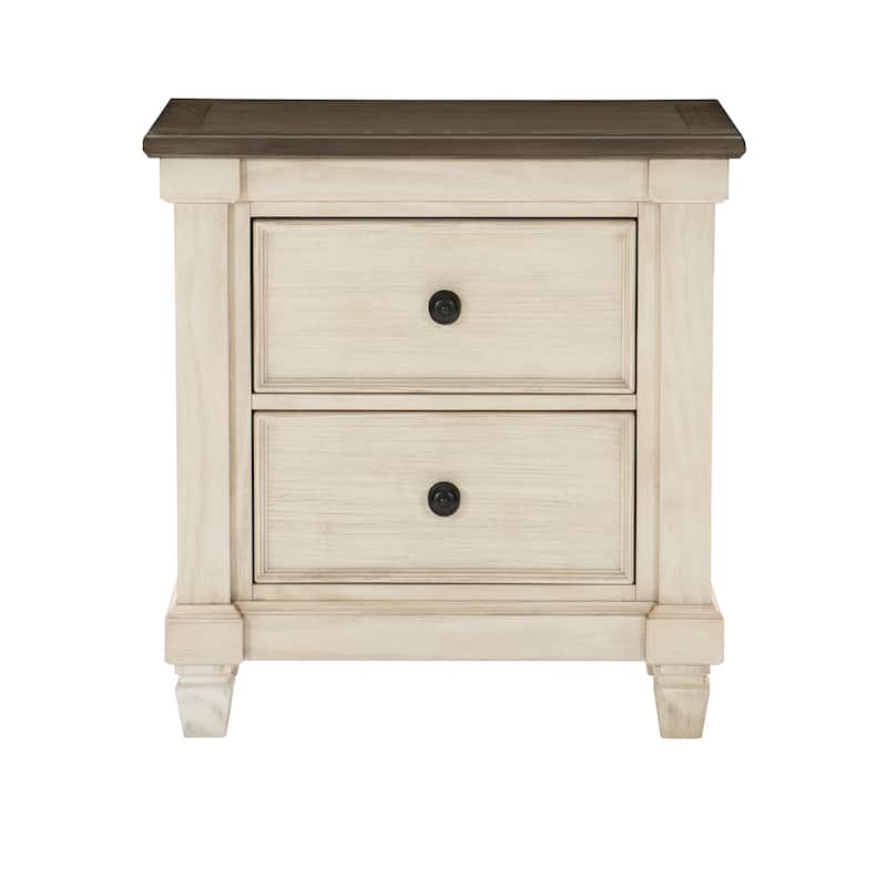 1pc Nightstand of 2x Drawers - Antique White,Brown Mix