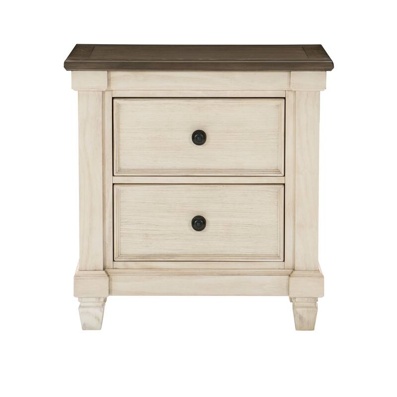 Rustic Style Nightstand，Farmhouse Side Table with 2 Drawers Solid Wood Legs，Compact Wooden Accent Coffee Table
