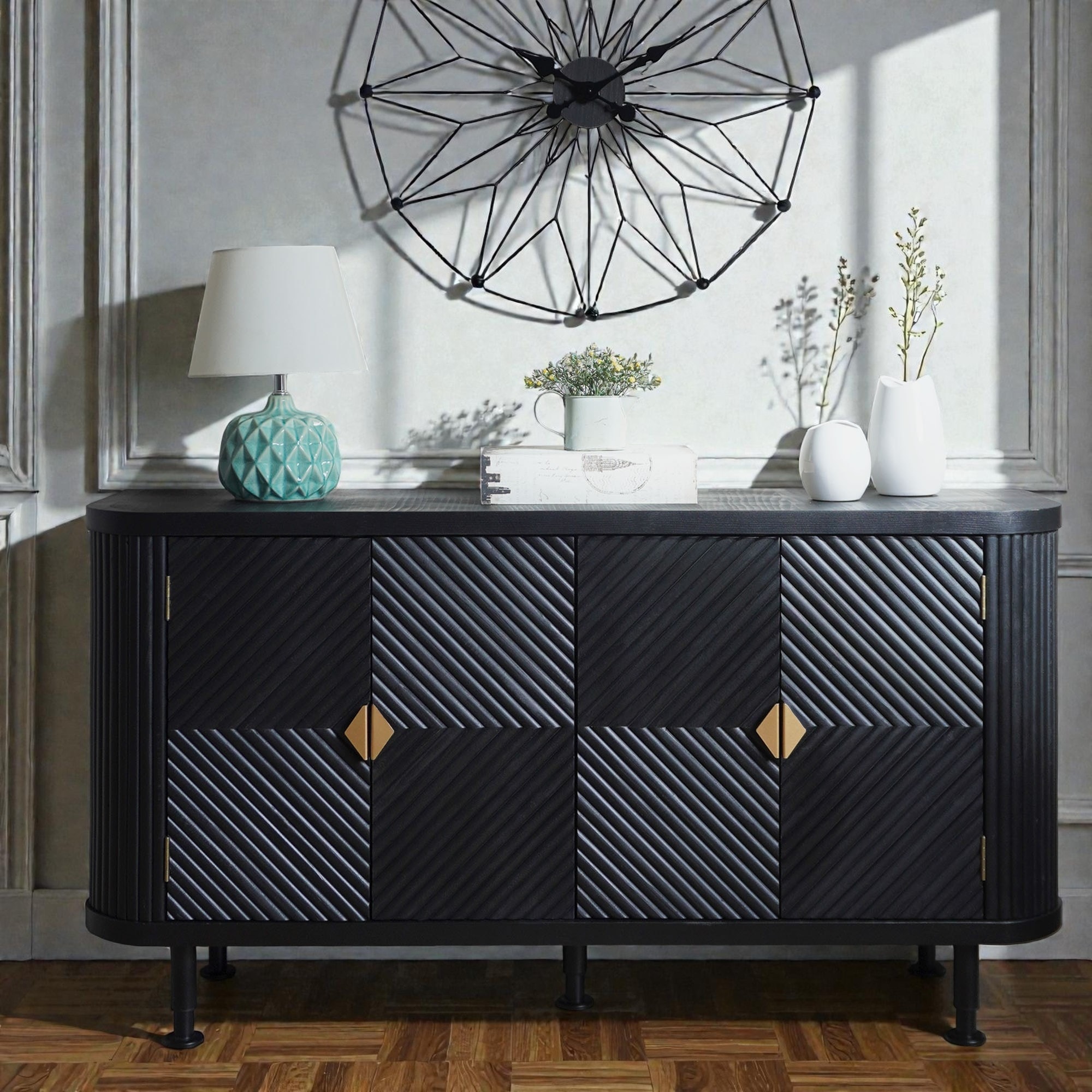 Modern Accent Storage Cabinet with 4 Doors, Sideboard Buffet Cabinet with Adjustable Shelves for Entryway Living Room