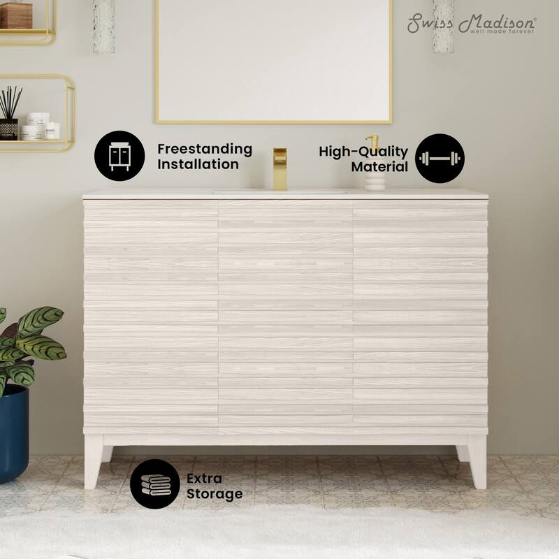 Cascade 48" Freestanding Bathroom Vanity In White Oak With Sink Top - 48