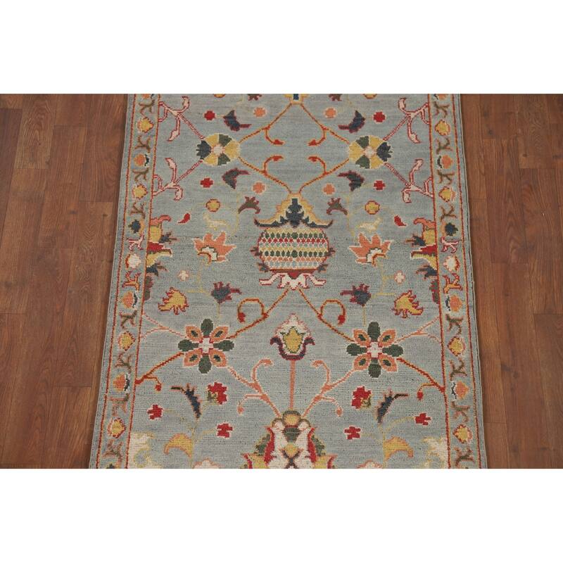 Light Blue Oushak Oriental Runner Rug Handmade Wool Carpet - 2'9" x 10'5"