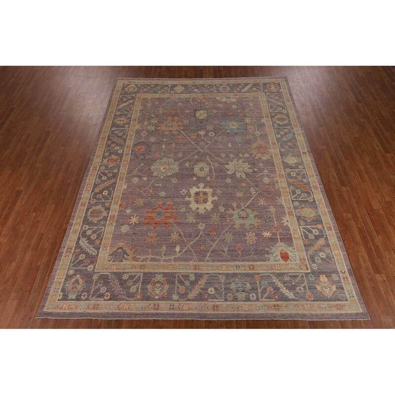 Floral Vegetable Dye Oushak Turkish Rug Hand-Knotted Brown Wool Carpet - 8'9"x 11'9"