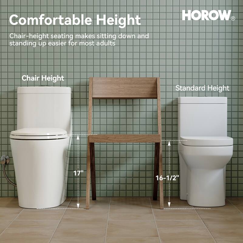 HOROW 1 Piece Compact Elongated ADA Height Dual Flush Toilet White 0.8 1.26 GPF 1000g Flush Seat Included