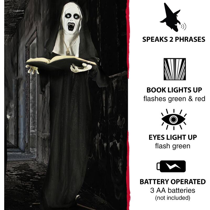 Haunted Hill Farm Life-Size Animatronic Witch, Indoor/Outdoor Halloween Decoration, Flashing Green Eyes, Talking, Battery