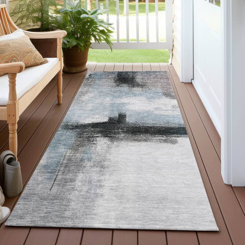 Machine Washable Indoor/ Outdoor Contemporary Abstract Chantille Rug