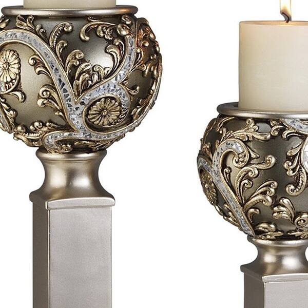 Set Of Two Silver Ball Tabletop Pillar Candle Holders Set Of Two Silver Ball Tabletop Pillar Candle Holders