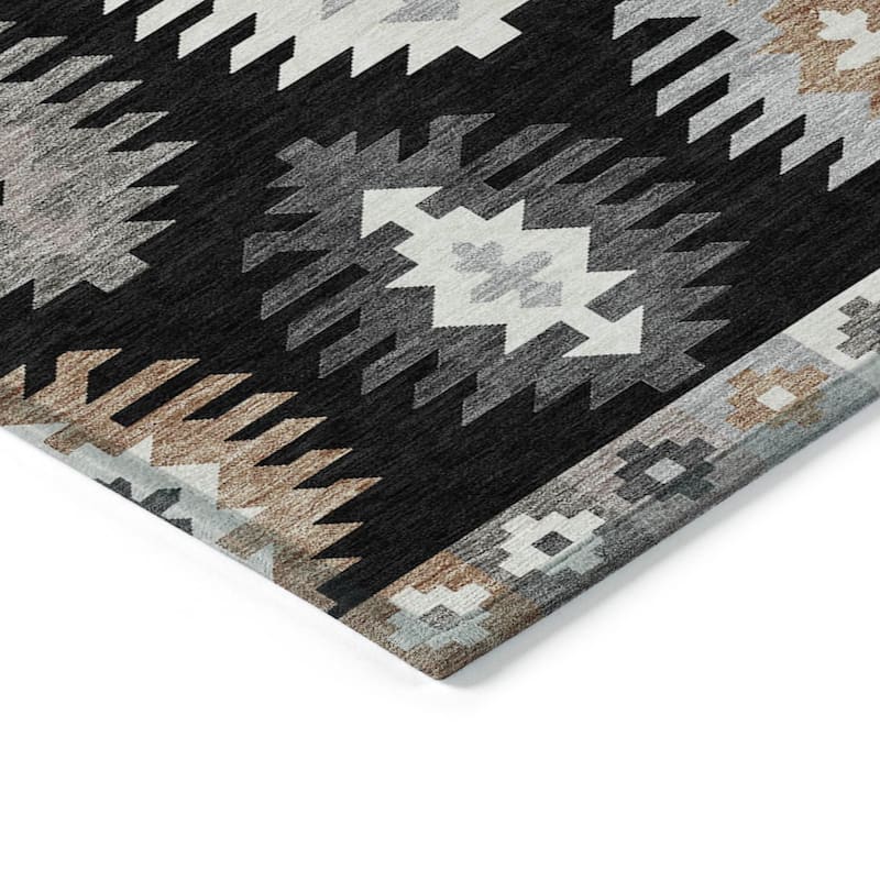 Machine Washable Indoor/ Outdoor Boho Tribal Chantille Rug