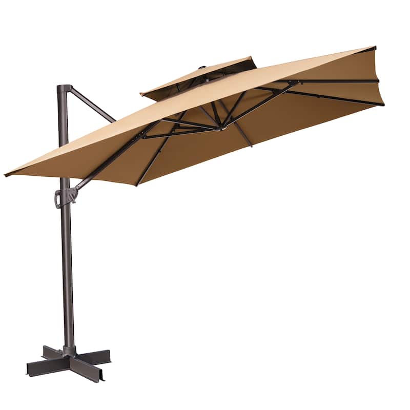 Crestlive Products 11FT Square 360 Degrees Rotation Patio Cantilever Offset Double Top Umbrella