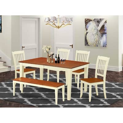 Retro Dining Set 6Pc Rectangular Table w/ Leaf & 4 Chairs Bench - 54/66 Inch
