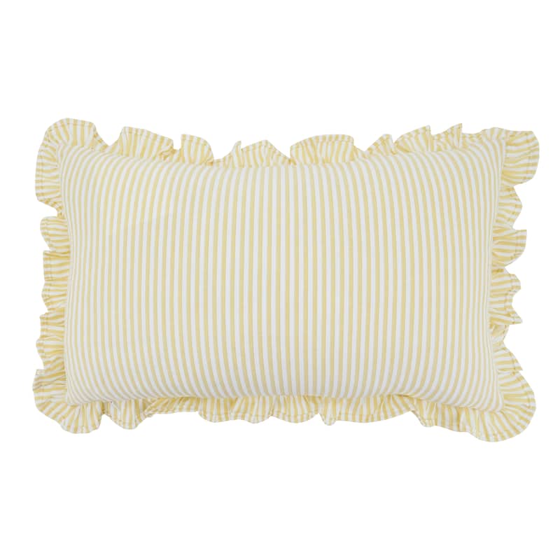 Striped Ruffle Edge Cotton-Blend Throw Pillow - Classic Cabana Stripe Design for Sofa, Bed & Accent Styling