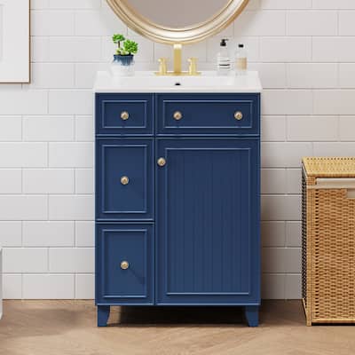 24 in. W x 18 in. D x 34 in. H Single Sink Freestanding Bath Vanity with White Ceramic Top