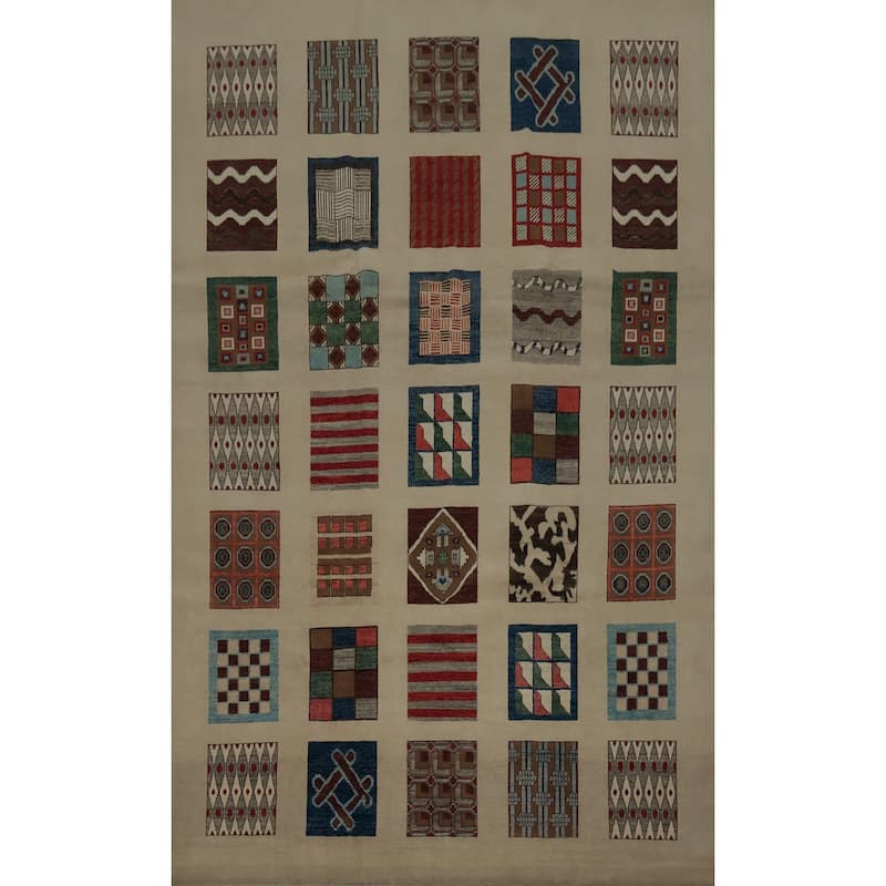 Hand Knotted Oriental 100% Wool Carpet Traditional Geometric Beige & Ivories Peshawar Area Rug - 11' 8'' X 8' 3''