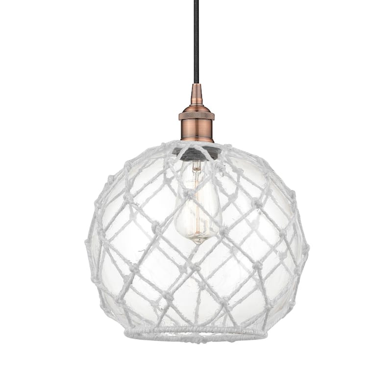 Innovations Lighting 616-1P-13-10 Farmhouse Pendant Farmhouse 10" Wide - Antique Copper / Clear Glass / White Rope