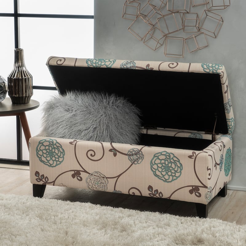 Breanna Floral Upholstered Storage Ottoman by Christopher Knight Home