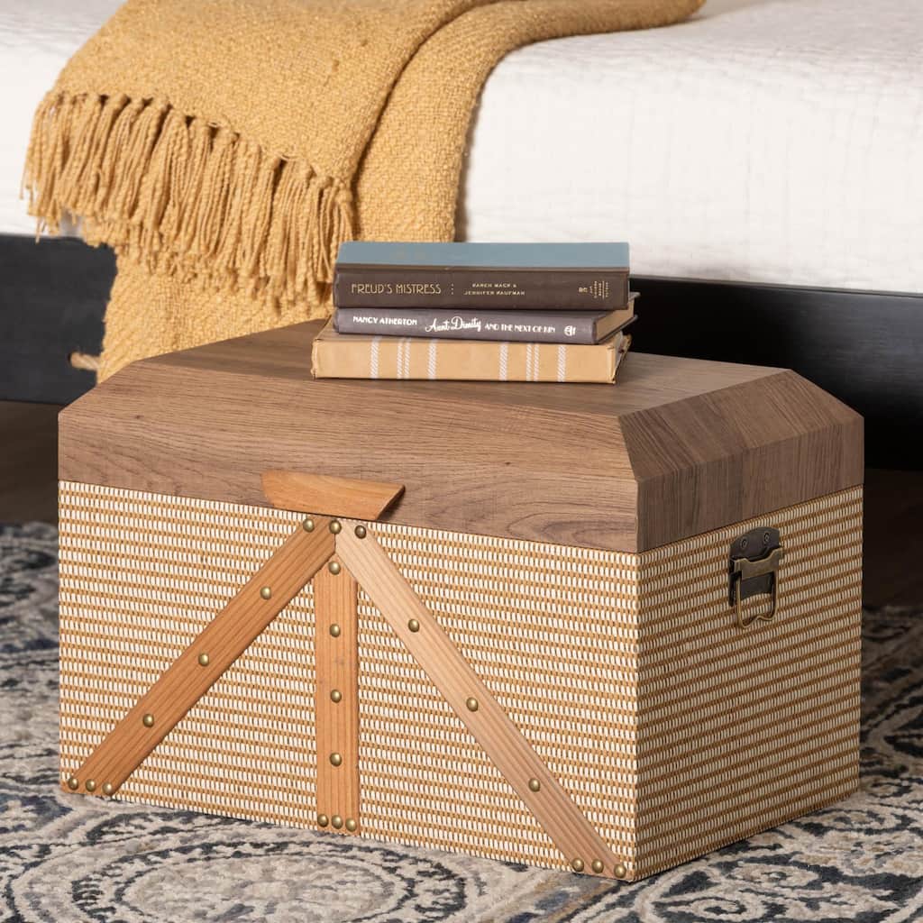 Kande Storage Trunk - Decorative Storage Chest with Hinged Top and Woven Exterior for Living Room or Bedroom