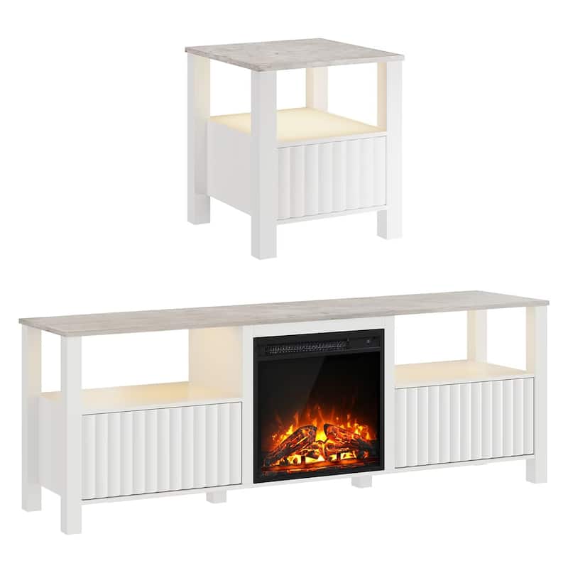 Fireplace TV Stand for 75 Inch TV Entertainment Center, White, 70 Inch