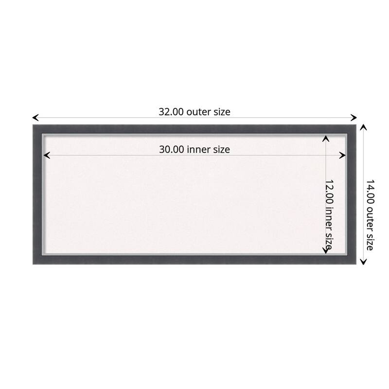 Eva Black Silver Thin Framed White Corkboard Bulletin Board - Board Size 30x12