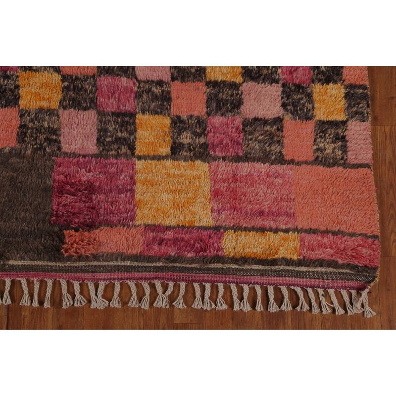 Checkered Pink Moroccan Oriental Area Rug Handmade Wool Carpet - 5'8" x 9'8"
