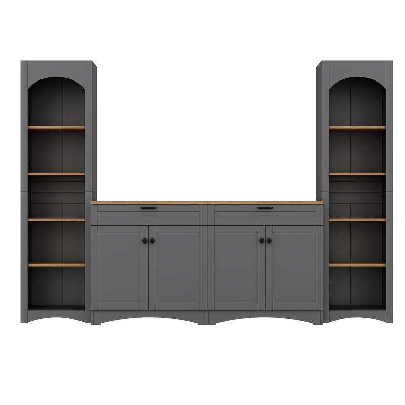 3-Piece Farmhouse Entertainment Center with Storage, for TVs Up to 70" - 102.3" W × 15.7" D × 72" H
