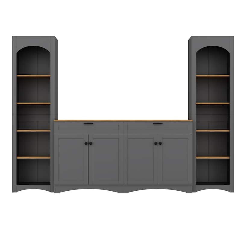 Roomfitters Rustic 3-Piece Entertainment Center for TVs up to 70", Mid-Century TV Stand with Bookshelves and Sideboard Storage