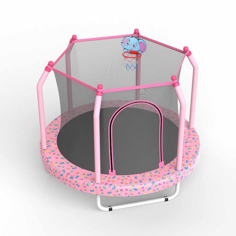 55-inch Trampoline for Kids Indoor & Outdoor Small Toddler Trampoline with Basketball Hoop