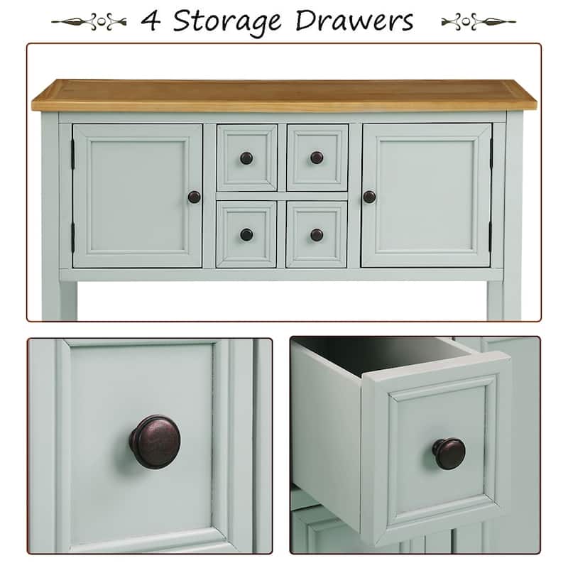 Retro Style Buffet Sideboard Wood Console Table with Bottom Shelf, Easy Assemble, for Living Room, Kitchen, Entryway