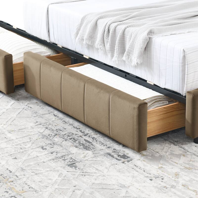 Full Size Daybed Grounded Bed Velvet Upholstered Tufted Bed Frame with L-shaped Backrest & Armrests for Livingroom or Bedroom