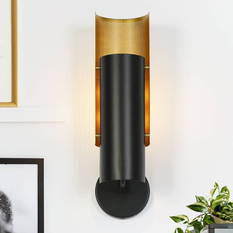 Modern Farmhouse Metal Cylinder Reversible Black Gold Bathroom Sconce for Foyer - L15"*W4.6"