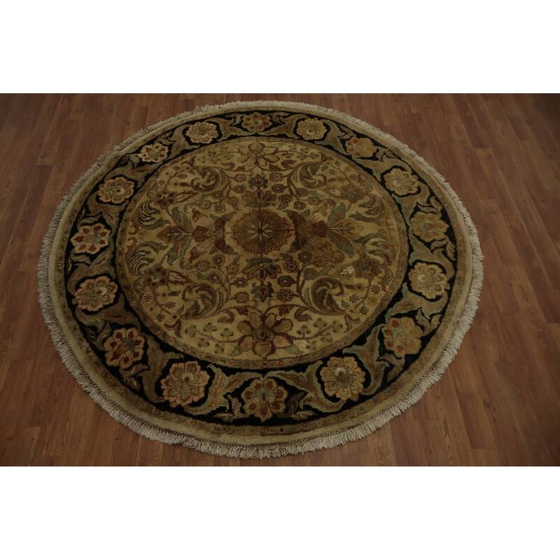 Hand Knotted Oriental 100% Wool Carpet Traditional All-Over Beige & Ivories Agra Area Rug - 5' 10'' X 5' 11''