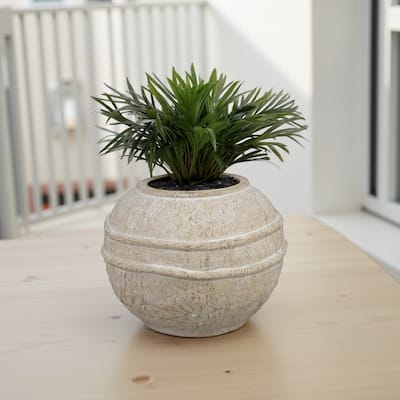 Lezlee Accent Planter, Beige Terracotta Textured, Wide Round 10 Inch