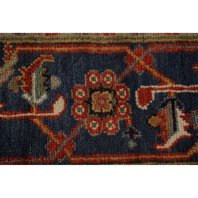 Heriz Serapi Indian Rug Hand-Knotted Medallion Orange Wool Carpet - 9'0"x 11'11"