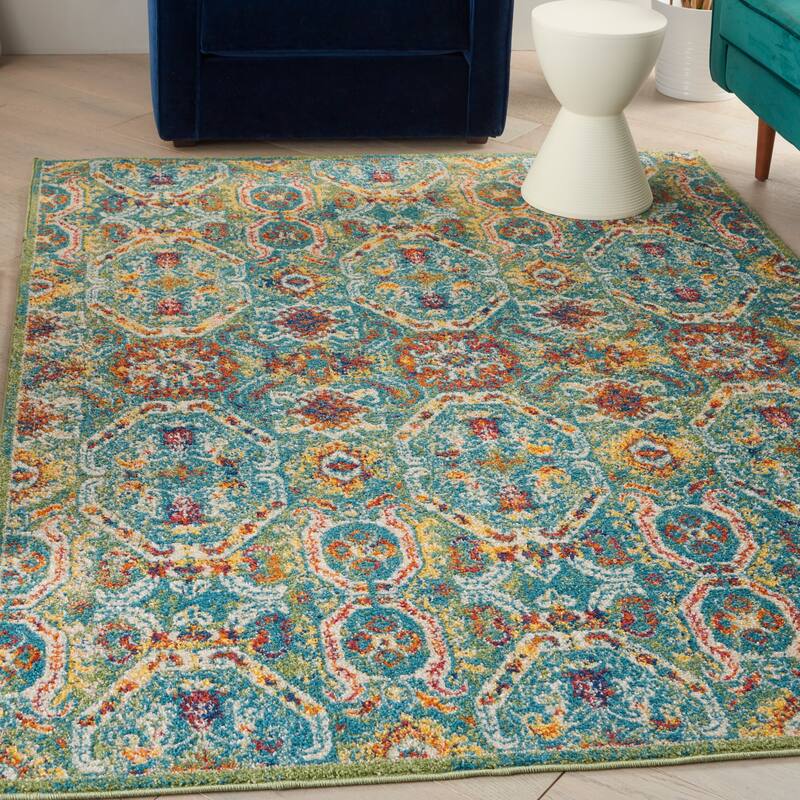 Nourison Allur Colorful Boho Tribal Medallion Area Rug - 5'3" x 7'3" - Turquoise Multicolor - Rectangle