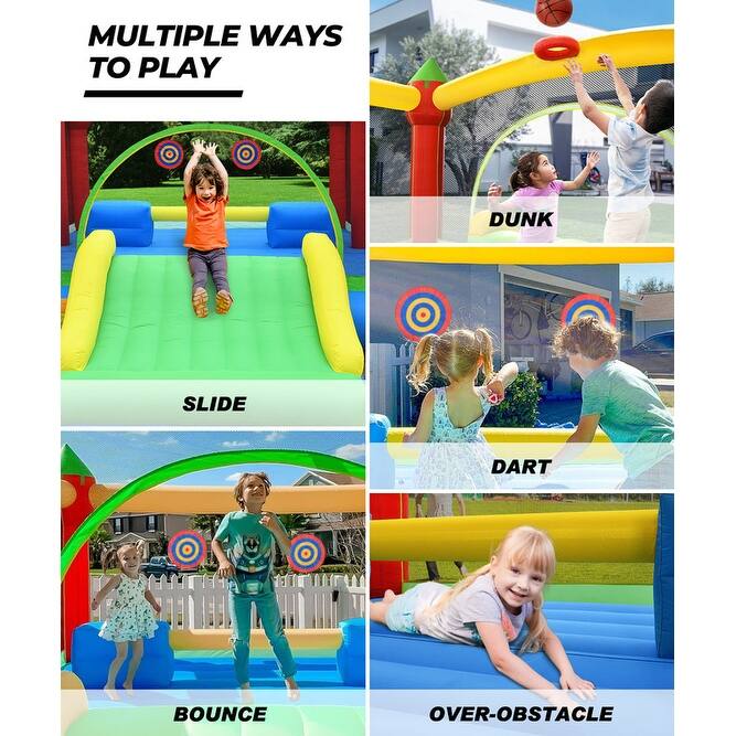 15'x12' 600lbs Large Inflatable Bounce House for big kids with Blower & Basket Ball Hoop - 15.3'X12'