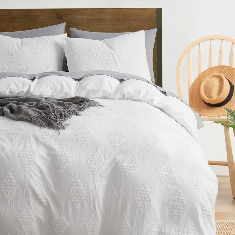 Nestl Boho Tufted Embroidery Double Brushed Duvet Cover with Button Closure