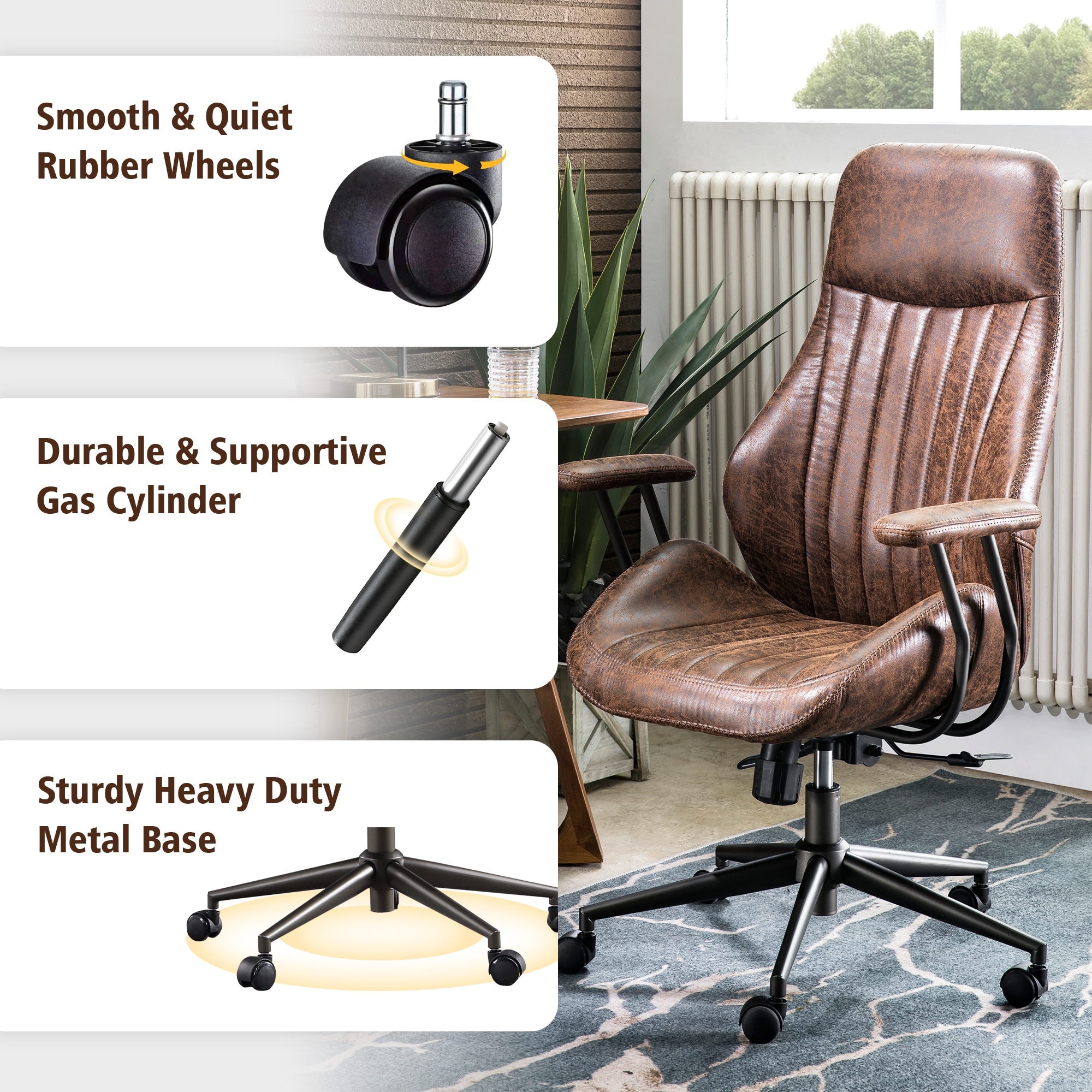 OVIOS Suede Fabric Ergonomic Office Chair High Back Lumbar Support