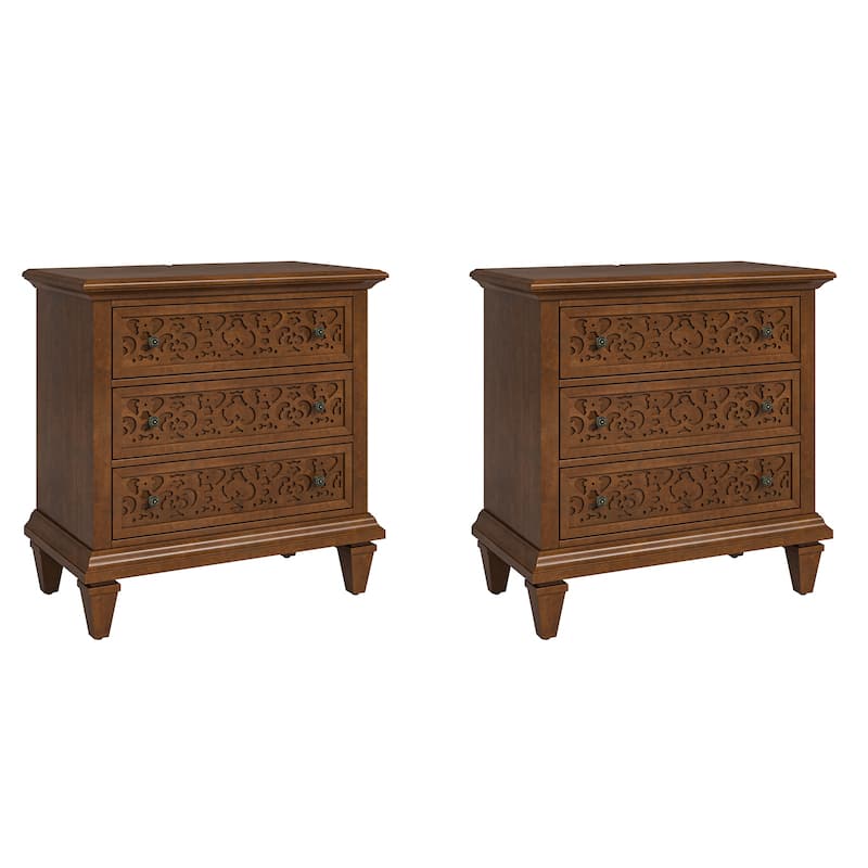 Vittorio Transitional 3 - Drawer Nightstand with Built-In Outlets Set of 2 by HULALA HOME