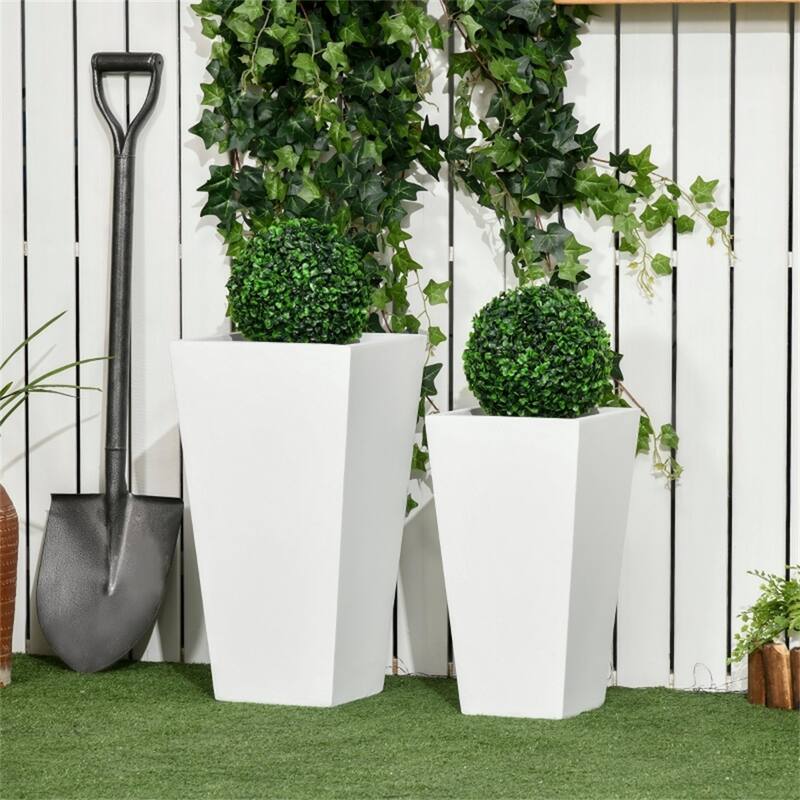2-Piece Stackable Garden Bed Planter Set with Drainage Holes - 11.75" L x 11.75" W x 21.75" H - White