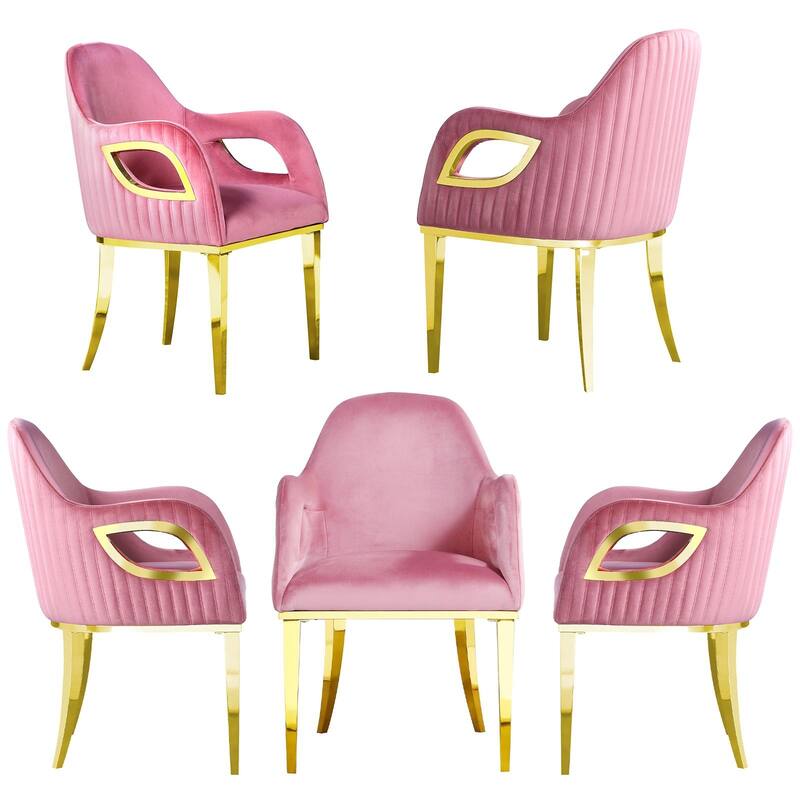 Luxury Pink Velvet Dining Armchair with Polished Gold Legs