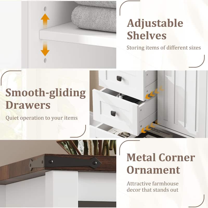 Farmhouse 5 Drawer Dresser for Bedroom, Wood Chest with Sliding Barn Door, Adjustable Shelf