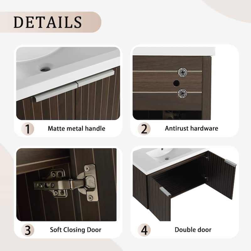 Beingnext 24"/30"/36" Bathroom Vanity with Sink, Floating Bathroom Vanity with 2 Soft Close Doors