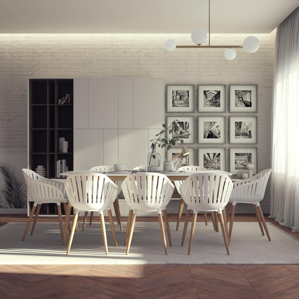Midtown Concept FSC Wood Nordic White Cushioned Indoor Dining Set