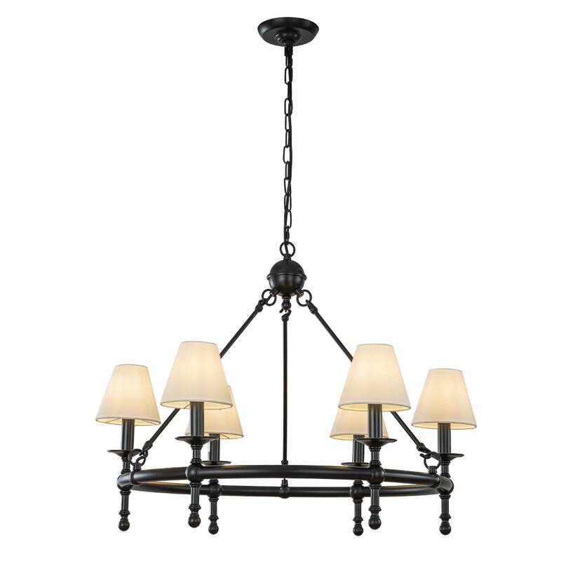 Vintage Chandelier 6-Light Classic Pendant Fixture with White Shades for Elegant Interior Lighting