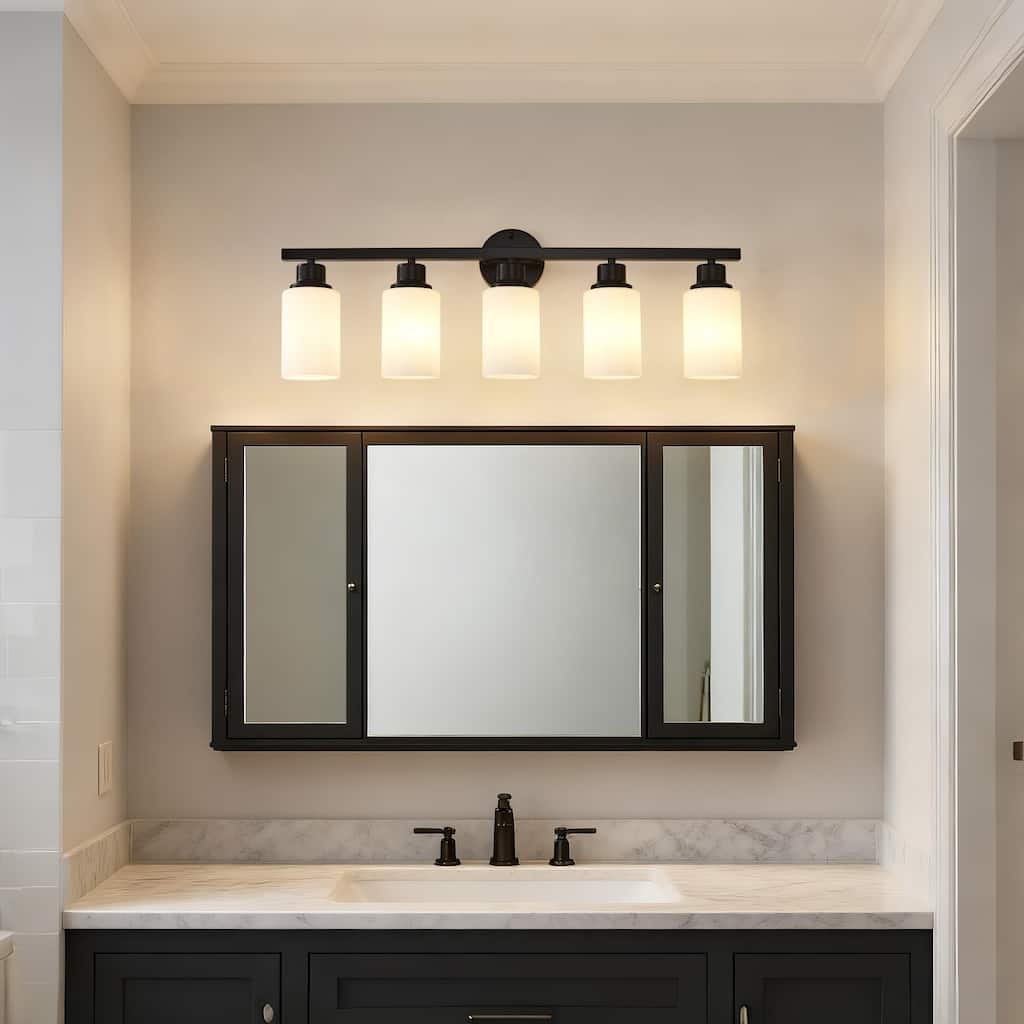 5-Light Matte Black Wall Lamps with White Glass Shades (No Bulbs) Sconce Lighting for Bedroom Living Room