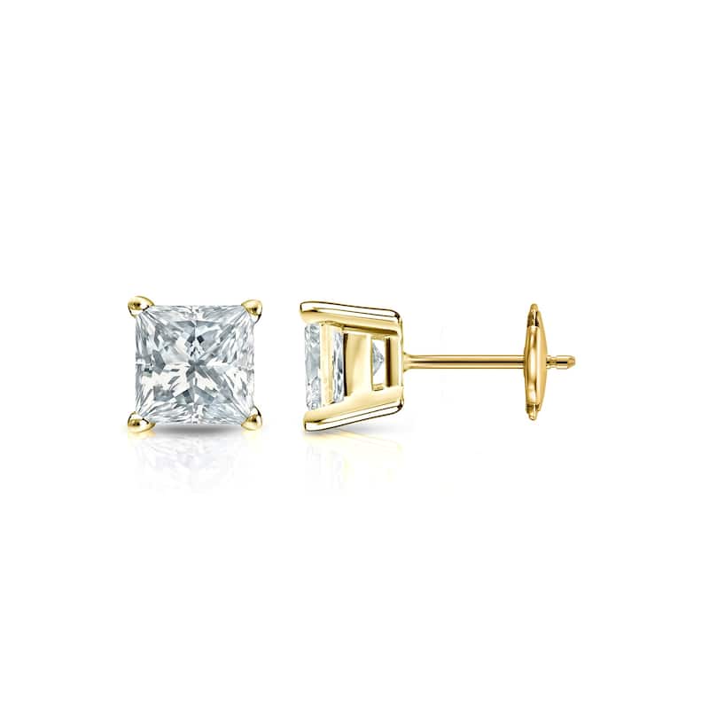 Vault Classic 0.50ct TW Natural Princess Diamond 4-Prong Studs Guardian-Back (I VS2) - Yellow
